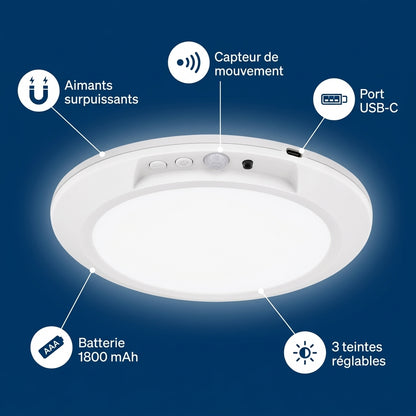 Lumina® — Lampe de Plafond Magnétique Rechargeable à Détecteur