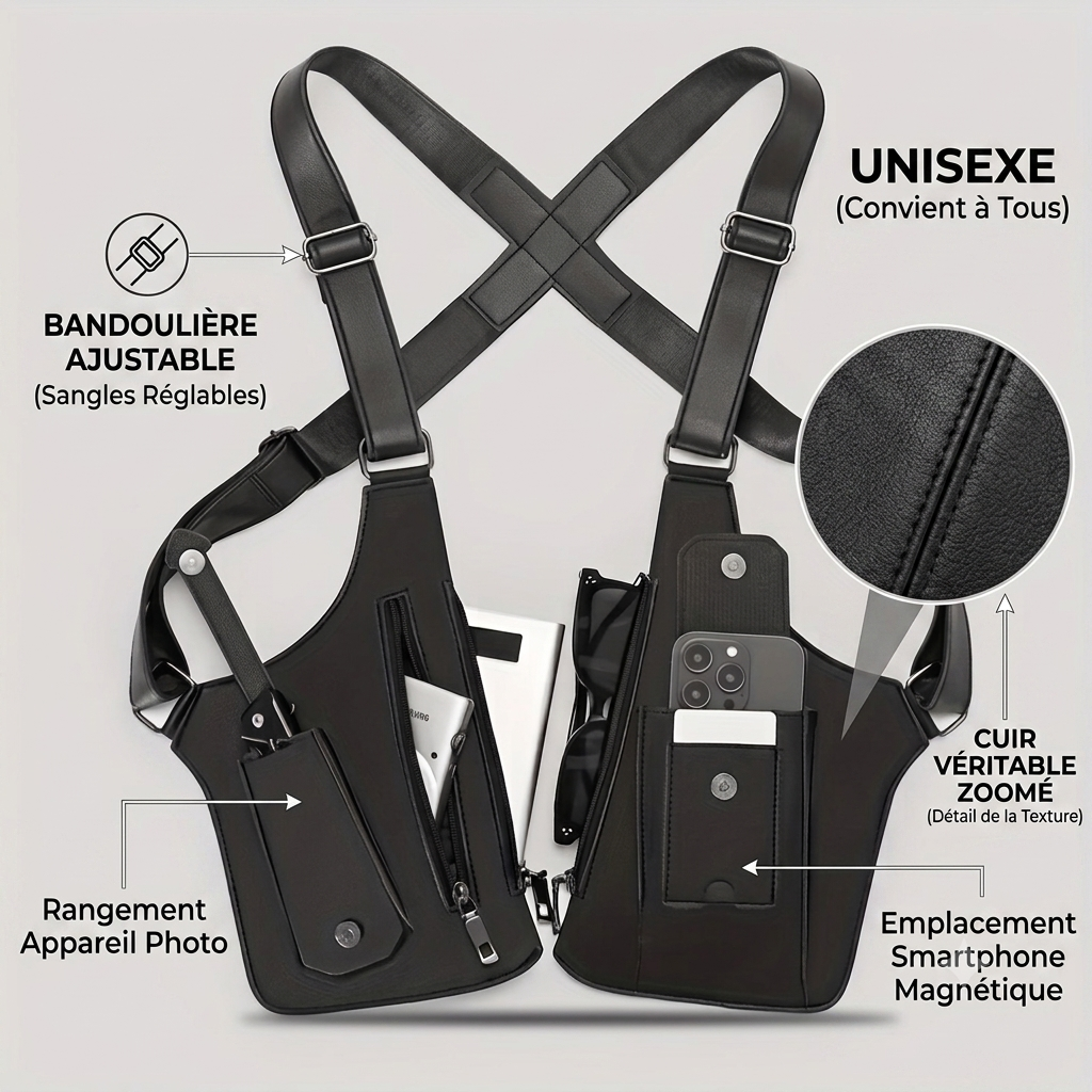 Clariva SecureCarry Pro® — Sacoche Croisée Cuir Ajustable