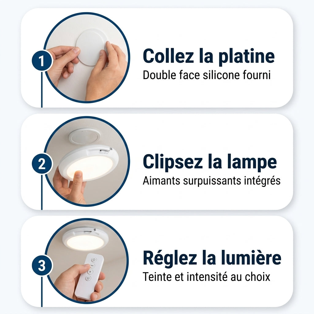 Lumina® — Lampe de Plafond Magnétique Rechargeable à Détecteur