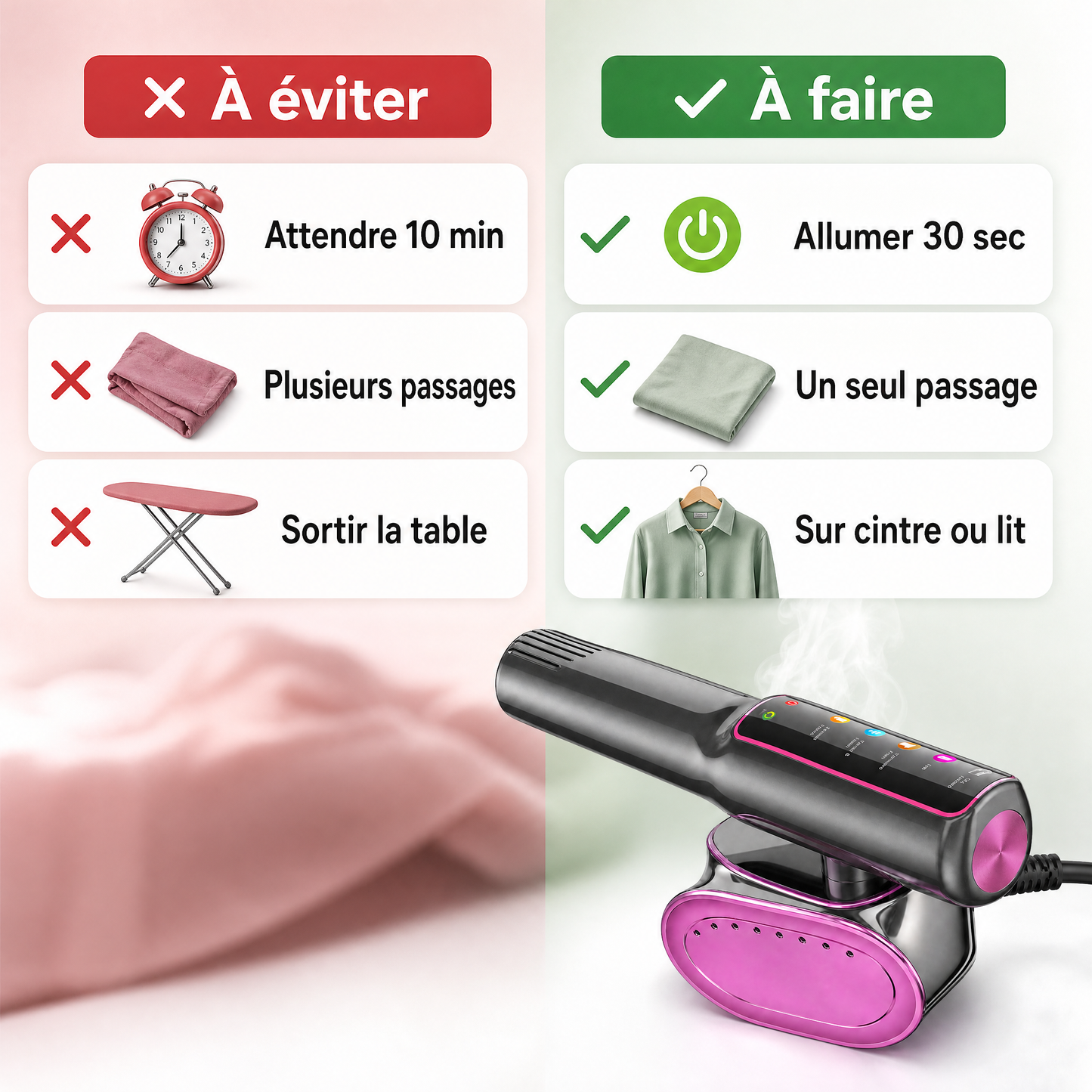 Clariva Steam Pro® — Défroisseur Vapeur 1000W